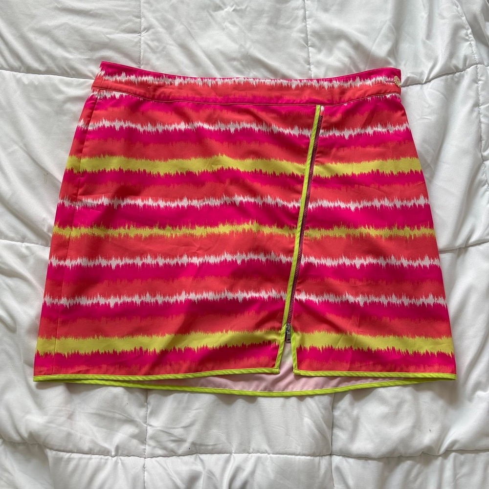 EP Pro Golf Skort Pink Orange Lime Green Ikat Stripe Active Skirt Tennis